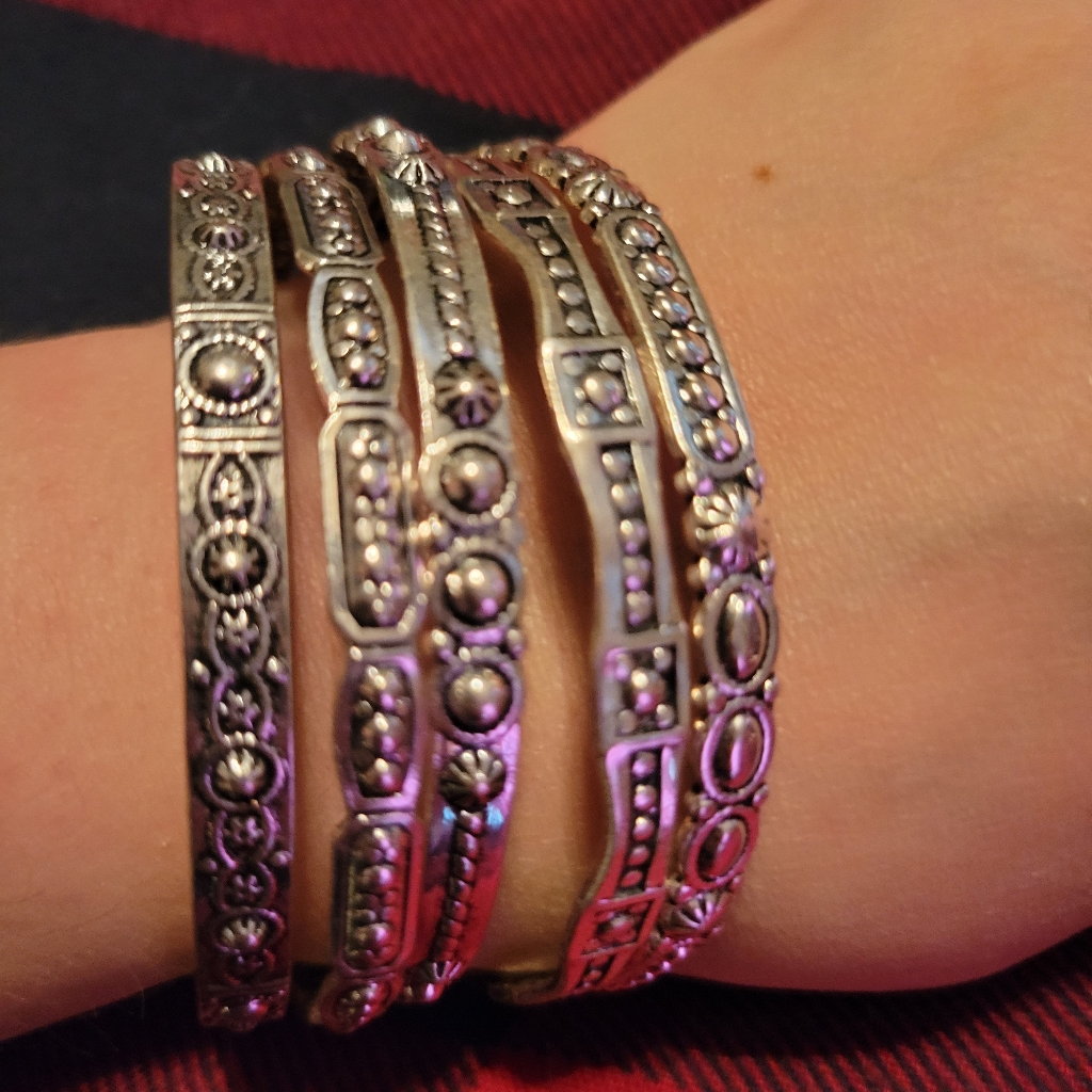 5 Silver Bangle Bracelets